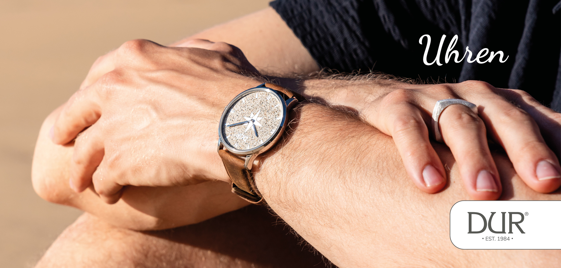 DUR Sandschmuck: Uhr mit Strandsand und Kompass Motiv