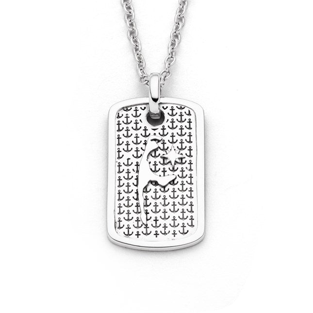 DUR Silber Anhänger mit Ankern im Hintergrund und der Insel Sylt im Vordergrund