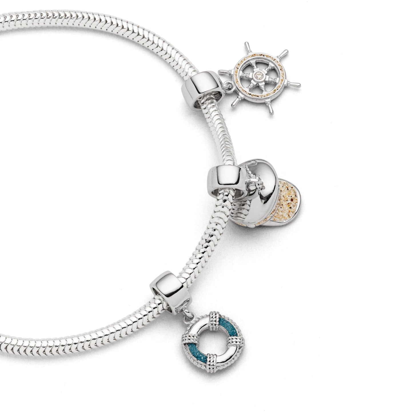 DUR Schmuck Charm "Steuerrad" Silber 925 rhodiniert mit Strandsand und Zirkonia F260