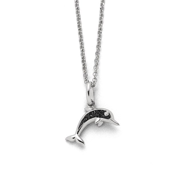 DUR Schmuck: Kette "Delfin" Silber 925 rhodiniert mit Lavasand K2726