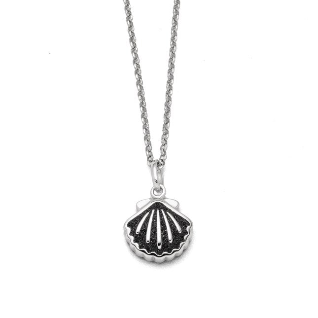 Silberkette mit Muschelanhänger, gefüllt mit schwarzem Lavasand