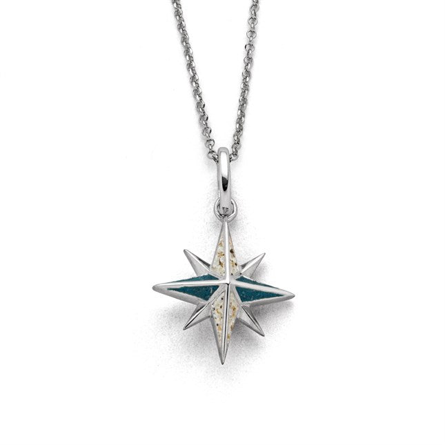DUR Schmuck: Anhänger "Kompassrose" Silber 925 rhodiniert mit Strandsand und Steinsand P4195