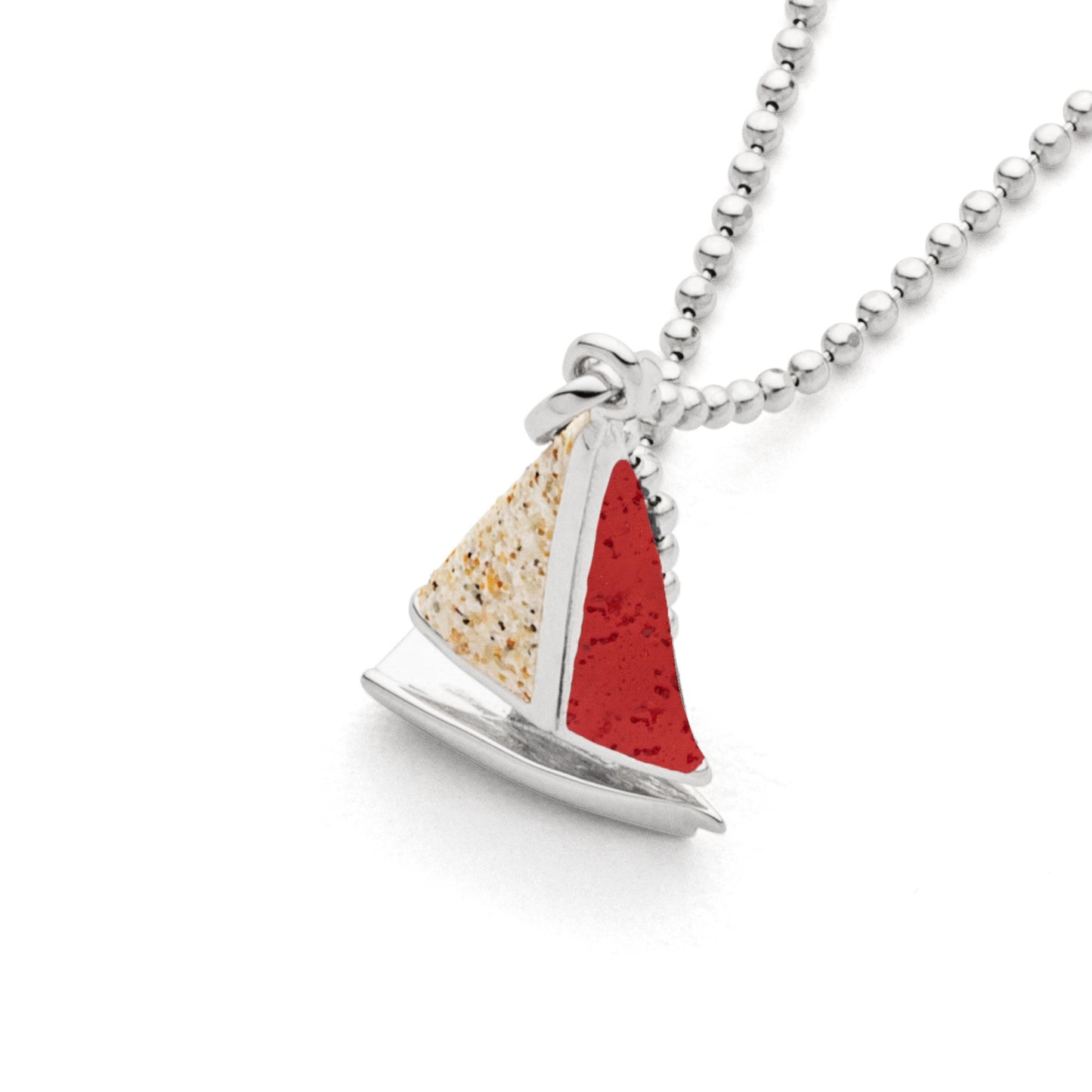 DUR Schmuck: Anhänger "Segelboot" Silber 925 rhodiniert mit Strandsand und Koralle P4198