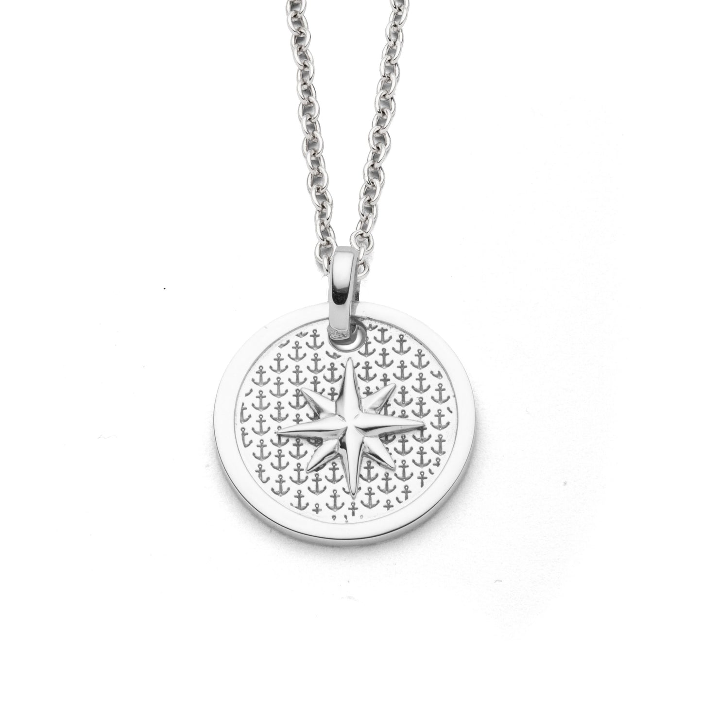 DUR Schmuck: Anhänger Ankerplatz "Kompass" rund rhodiniert