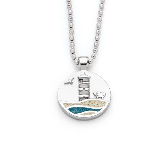 DUR Anhänger Strandwellen 15 mm "Pilsumer Leuchtturm" Strandsand/blauer Steinsand