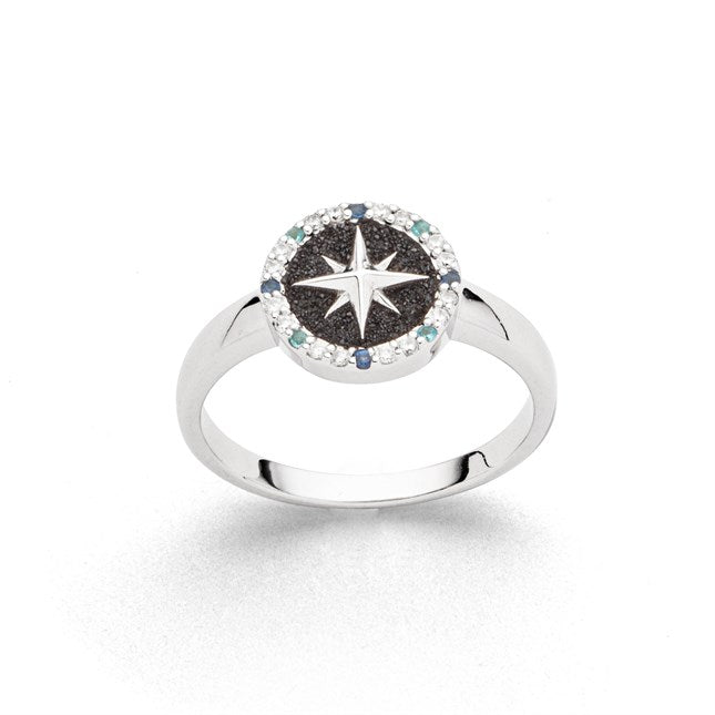 DUR Schmuck: Ring "Kompassrose 2.0" Silber 925 mit Lavasand mit Zirkonia R5969