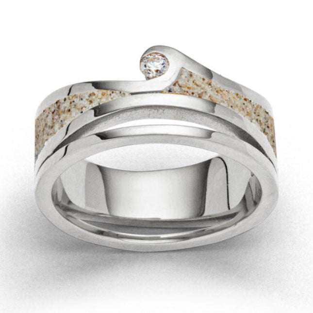 Ring mit Strandsandwelle und Zirkonia, gefasst in rhodiniertem 925er Sterlingsilber.