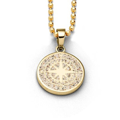Anhänger mit Kompassrose in Silber vergoldet mit Strandsand