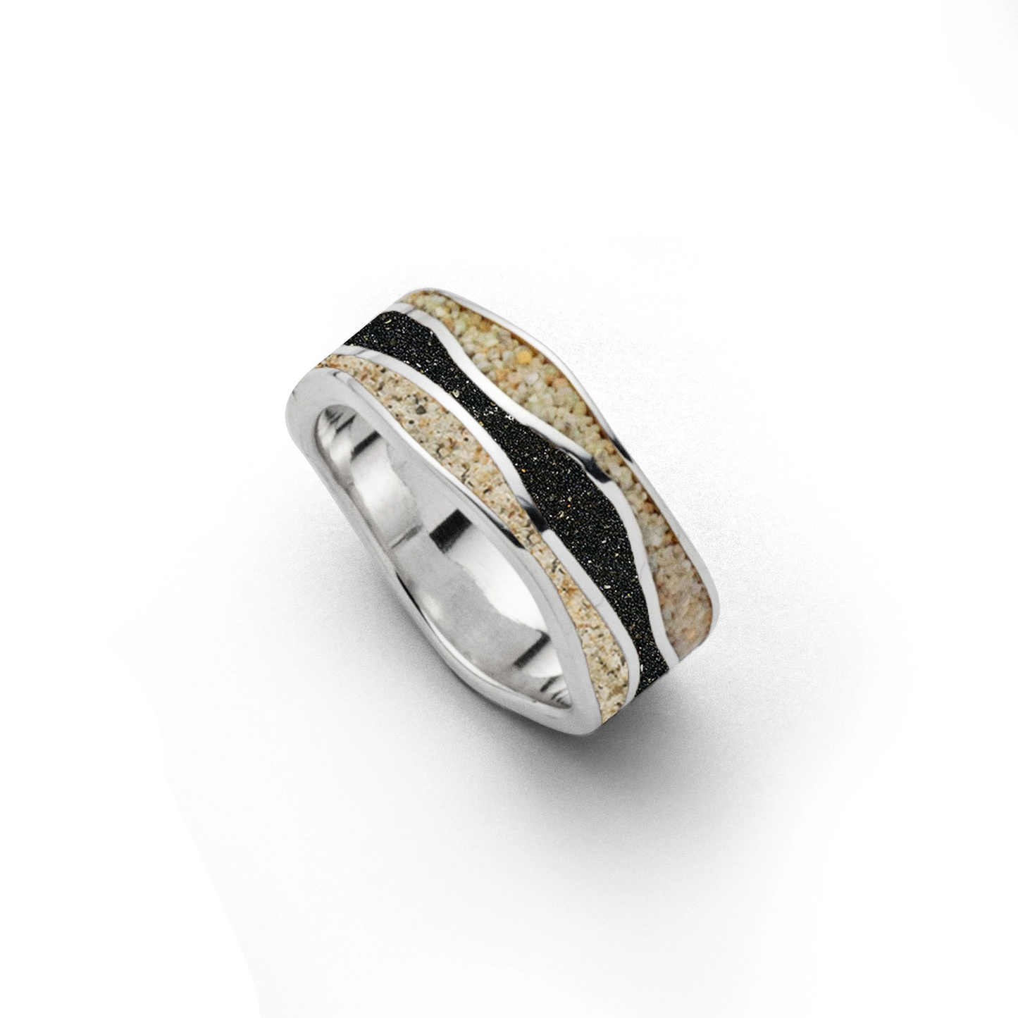 DUR Schmuck: Ring "Welle Sand / Lavasand" Silber 925 rhodiniert mit Strand & Lavasand R5594