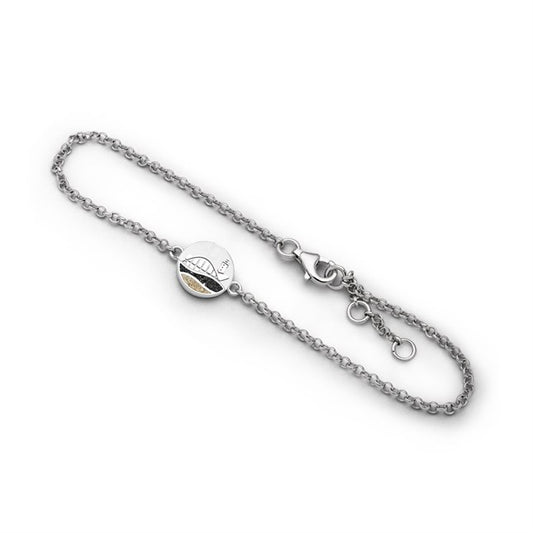 Silberarmband mit Leuchtturm & Teepott, Wellen aus Strandsand und Lavasand