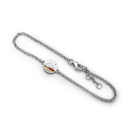 Silberarmband mit Leuchtturm & Teepott, Wellen aus Strandsand und Bernsteinsand