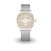 Lade das Bild in den Galerie-Viewer, DUR Uhr 36er &quot;Kompass&quot; Strandsand, Mesh Band Edelstahl
