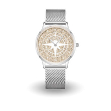 Lade das Bild in den Galerie-Viewer, DUR Uhr 40er &quot;Kompass&quot; Strandsand, Mesh Band Edelstahl
