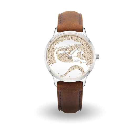 DUR Uhr 40er "Küste" Strandsand, Lederband braun