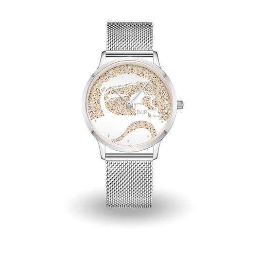 DUR Uhr 40er "Küste" Strandsand, Mesh Band Edelstahl