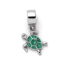 Lade das Bild in den Galerie-Viewer, DUR Schmuck: Charm &quot;Turtle&quot; Silber 925 rhodiniert mit grünem Steinsand F290
