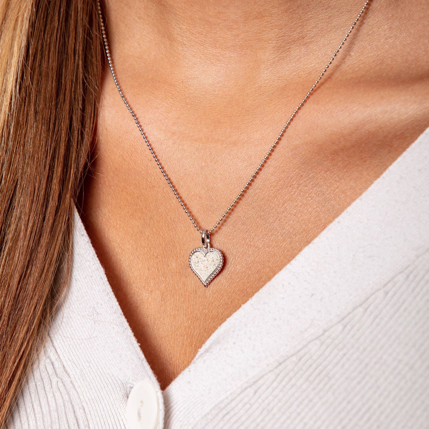 DUR Schmuck: Kette "Herz" Silber 925 rhodiniert mit Strandsand K2465