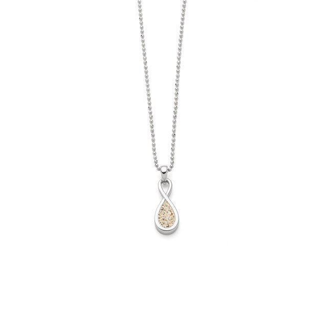 Kette „Forever I“, rhodiniertes 925er Sterling-Silber, Unendlichkeitsschleife, Strandsand, 42 cm Kugelkette.