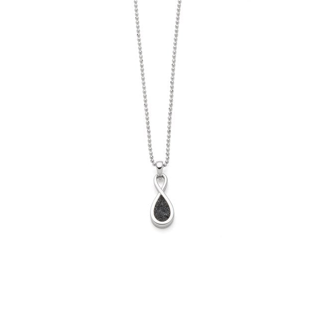 Kette „Forever I“, rhodiniertes 925er Sterling-Silber, Unendlichkeitsschleife, Lavasand, 42 cm Kugelkette.