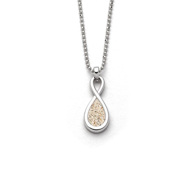 Kette „Forever II“, rhodiniertes 925er Sterling-Silber, Unendlichkeitsschleife, Strandsand, 45 cm Kugelkette.