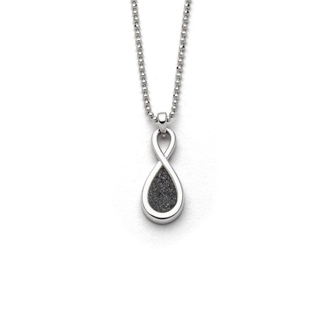 Kette „Forever II“, rhodiniertes 925er Sterling-Silber, Unendlichkeitsschleife, Lavasand, 45 cm Kugelkette.