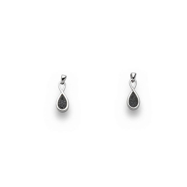 Ohrring „Forever“, rhodiniertes 925er Sterlingsilber, Unendlichkeitsschleife, Lavasand.
