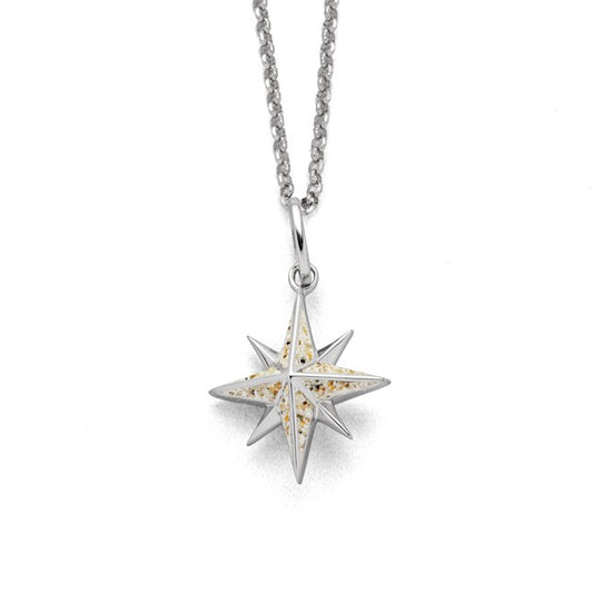 DUR Schmuck: Anhänger "Kompassrose" Silber 925 rhodiniert mit Strandsand P4193