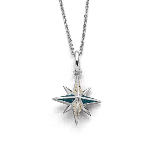 DUR Schmuck: Anhänger "Kompassrose" Silber 925 rhodiniert mit Strandsand und Steinsand P4195