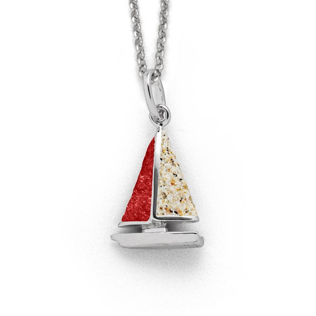 DUR Schmuck: Anhänger "Segelboot" Silber 925 rhodiniert mit Strandsand und Koralle P4198