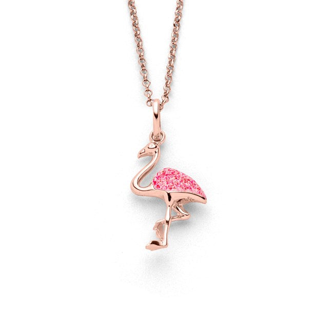 DUR Anhänger "Flamingo" Silber 925 vergoldet mit rosa Steinsand P4323