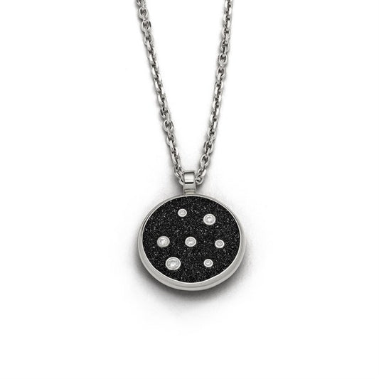 runder Anhänger "Monaco" mit Lavasand und Zirkoniasteinen, gefasst in rhodiniertem 925er Sterlingsilber.
