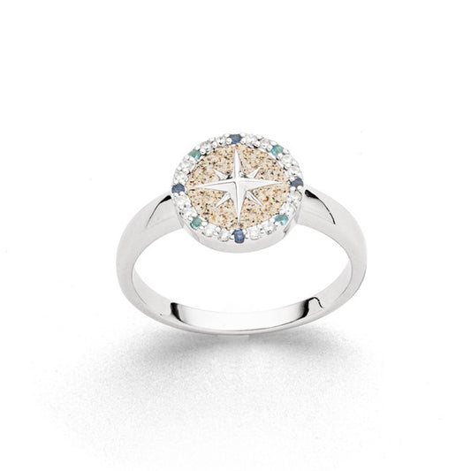 DUR Schmuck: Ring "Kompassrose 2.0" Silber 925 mit Strandsand mit Zirkonia R5967