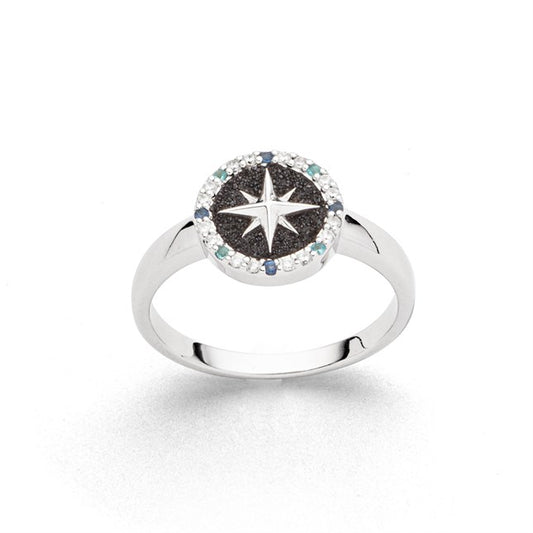 DUR Schmuck: Ring "Kompassrose 2.0" Silber 925 mit Lavasand mit Zirkonia R5969