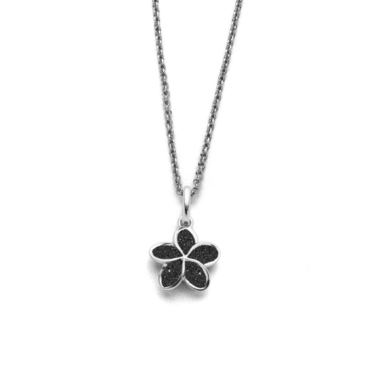 DUR Schmuck: Kette "Plumeria Blüte" Silber 925 rhodiniert mit Lavasand K2808