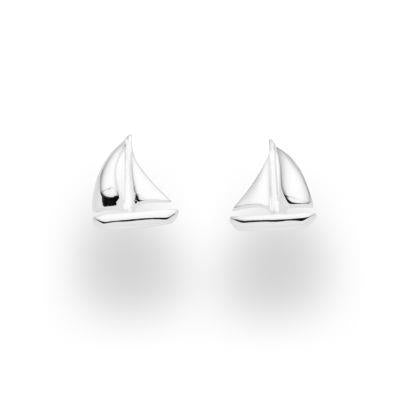 Kleiner Ohrstecker "Ahoi" als Segelschiff, aus 925er Sterlingsilber