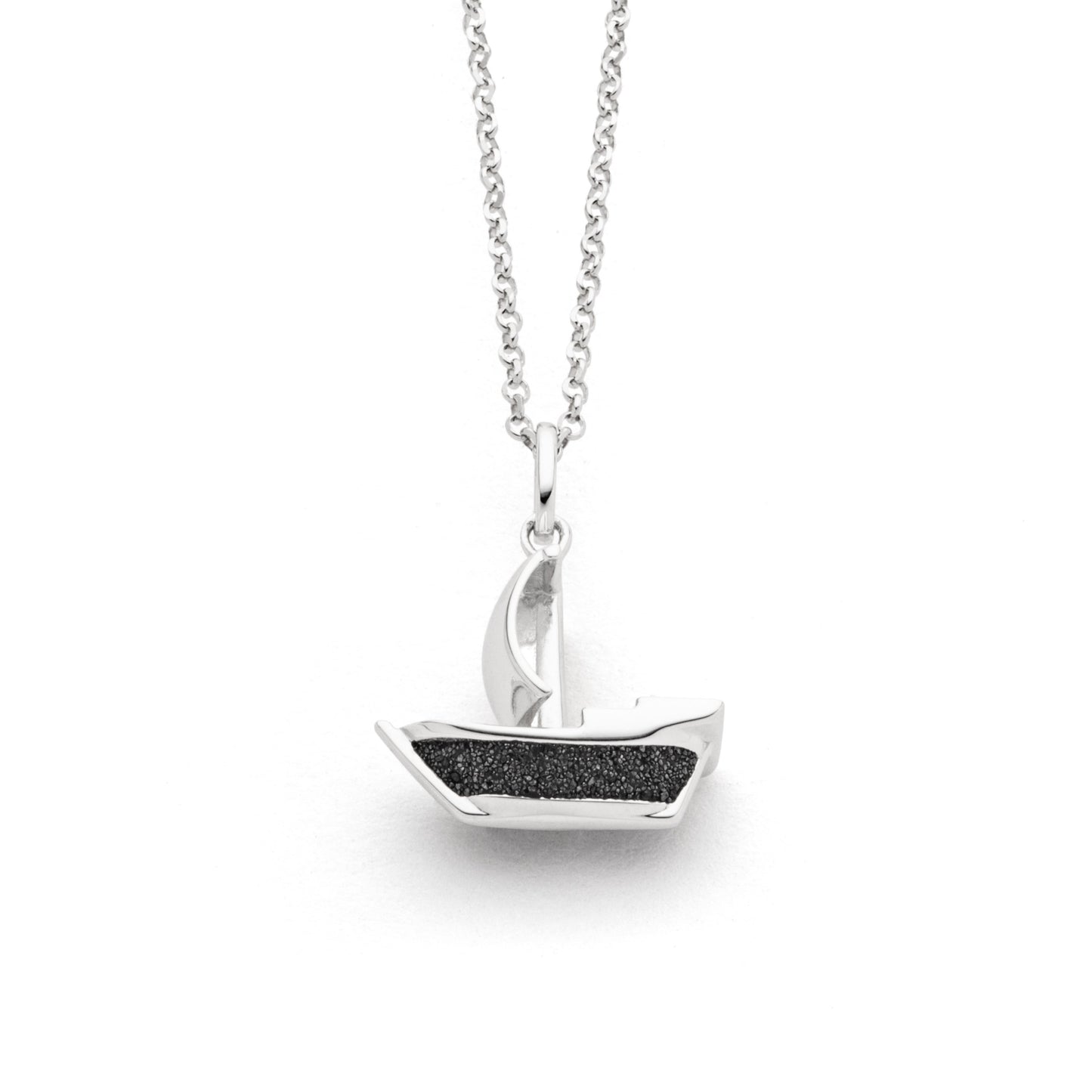 DUR Schmuck: Kette "Kogge 3 Motiv" Silber 925 rhodiniert mit Lavasand K2837
