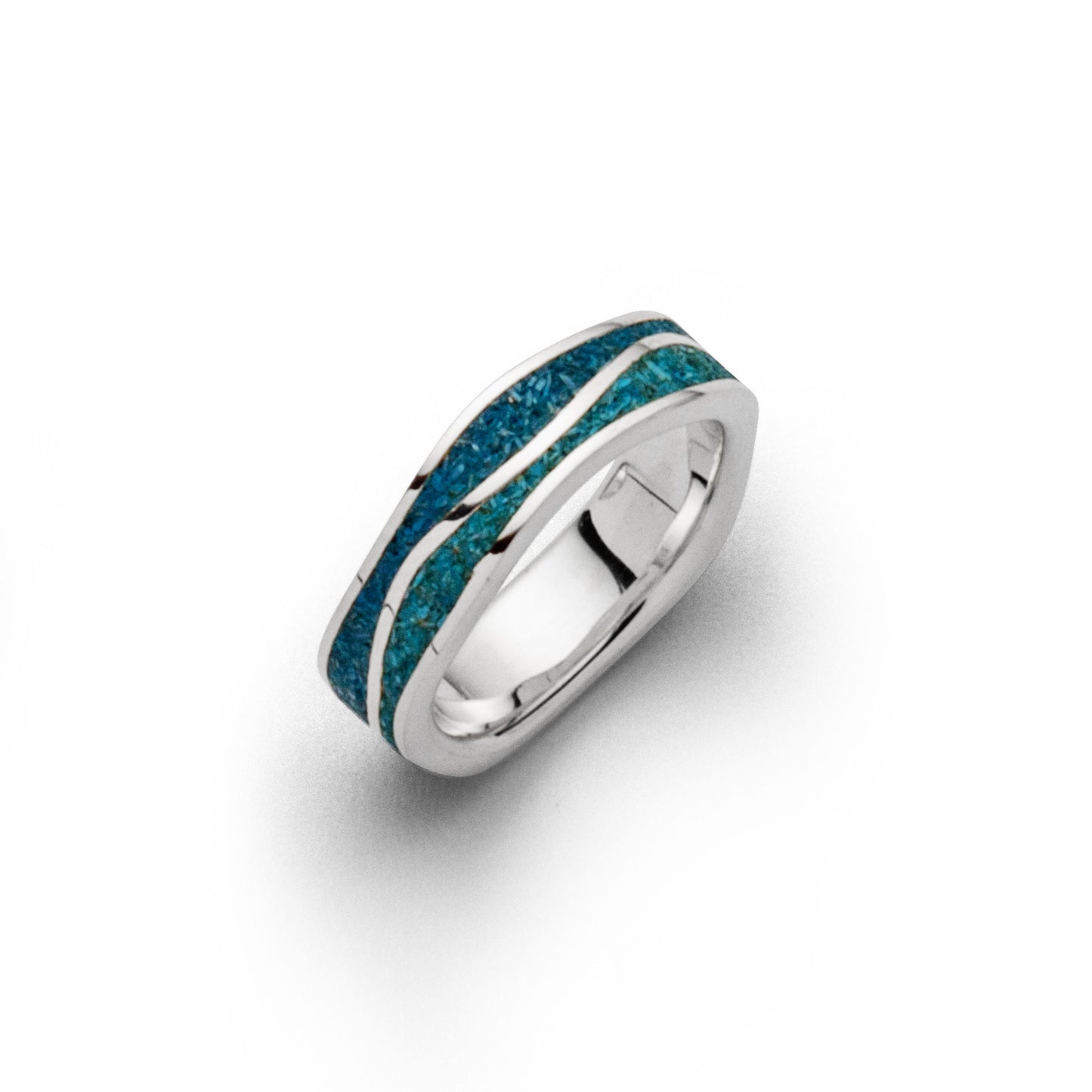 DUR Schmuck: Ring "Meeresblau schmal" Silber 925 rhodiniert mit Steinsand R5104