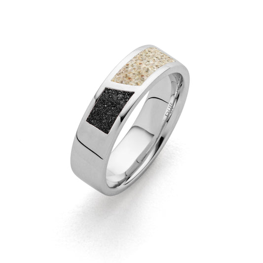 DUR Schmuck: Ring "Duett" Silber 925 rhodiniert mit Strand & Lavasand R5850